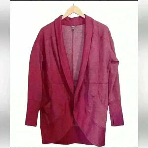 ✨Eddie Bauer Cardigan Camp Fleece Wrap Burgundy Women’s Size Medium thumb holes